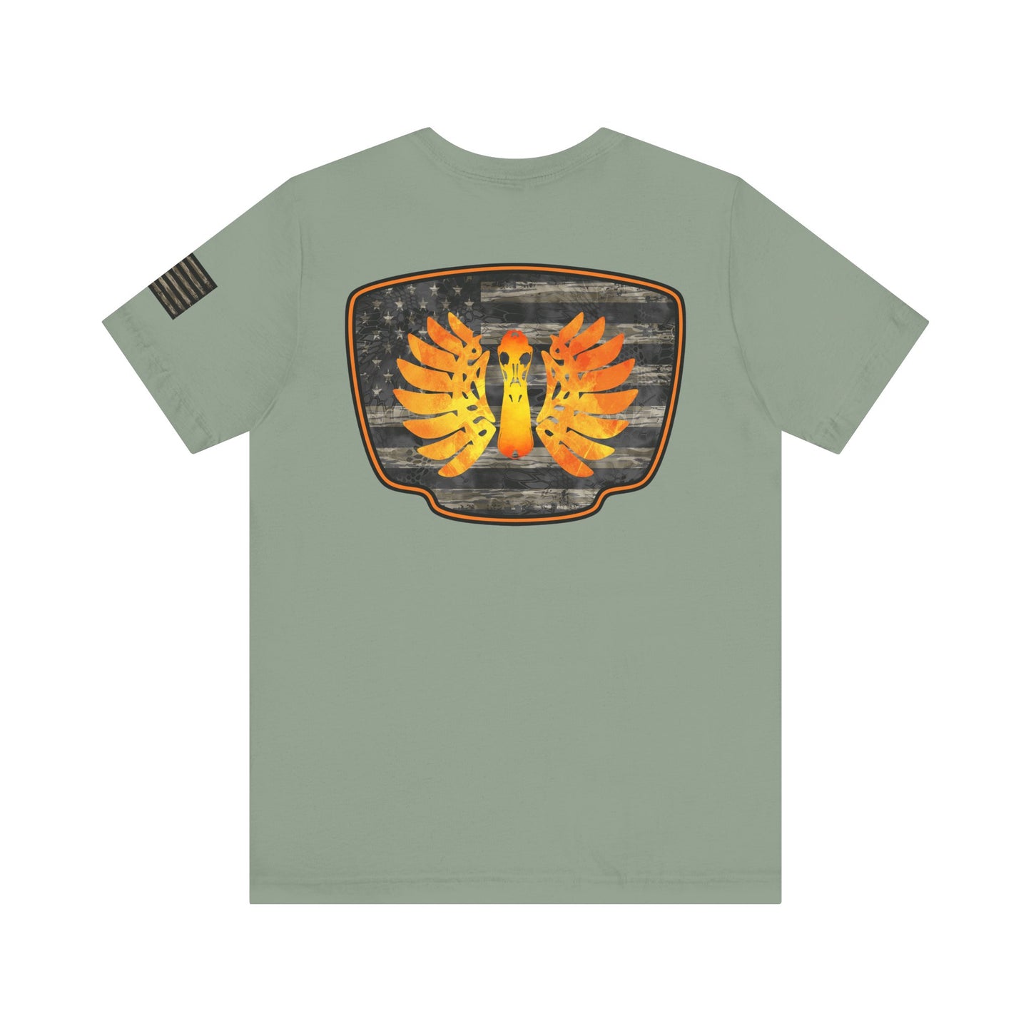 Duck Hunt Badge T-Shirt – Mossy Camo Print, Crossed Guns & Duck Skull Graphic