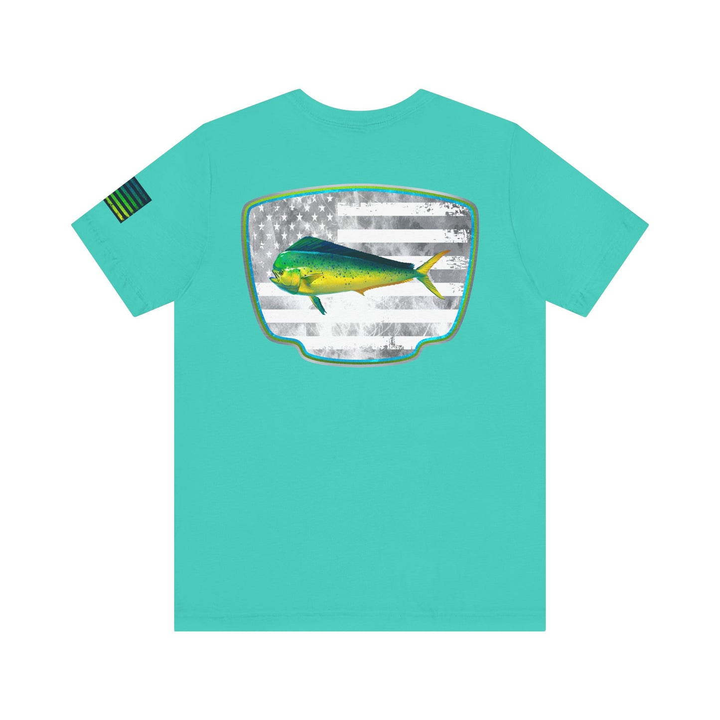 Mahi Mahi Sunglass Badge Tee – White Distressed Flag Fishing Shirt
