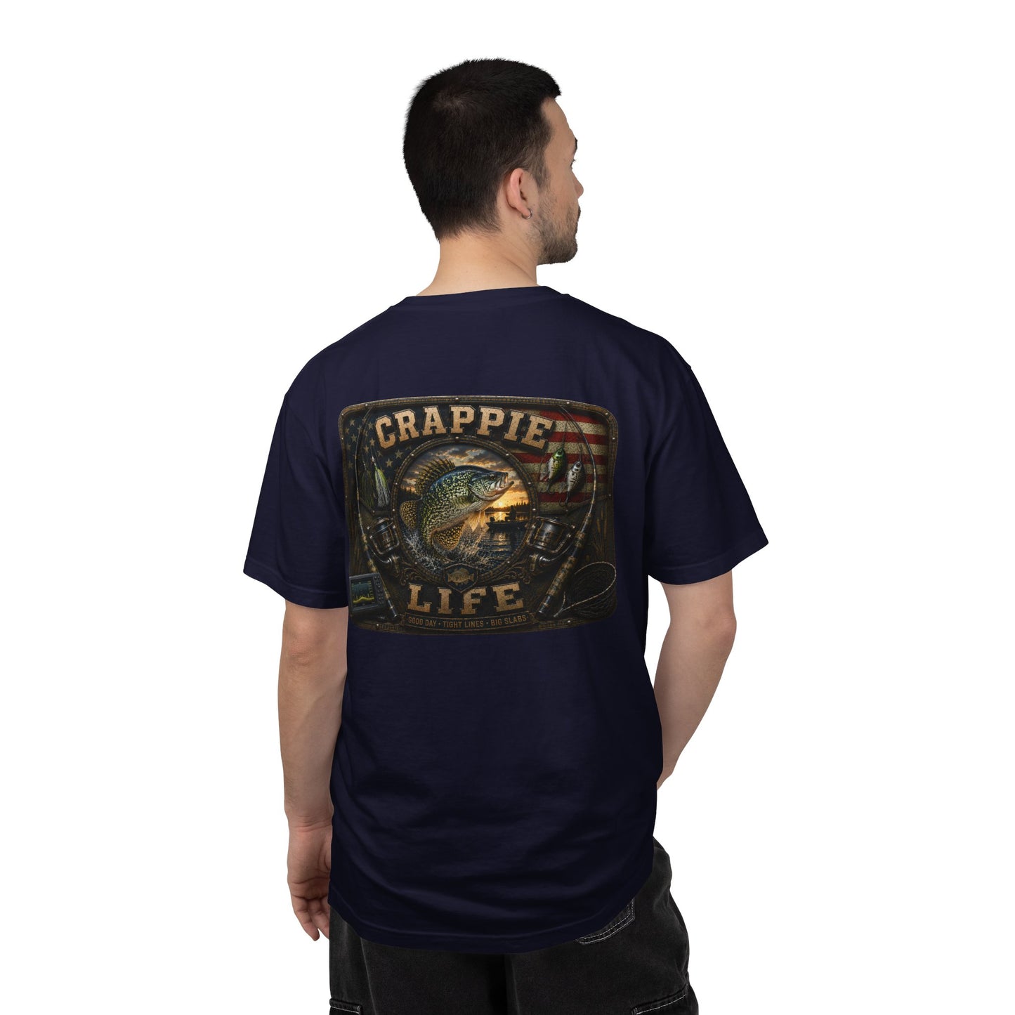 Crappie Life T-Shirt — Retro American Flag Crappie Fishing Tee