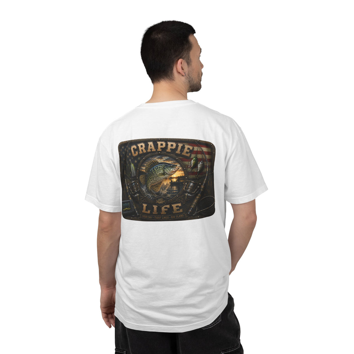 Crappie Life T-Shirt — Retro American Flag Crappie Fishing Tee