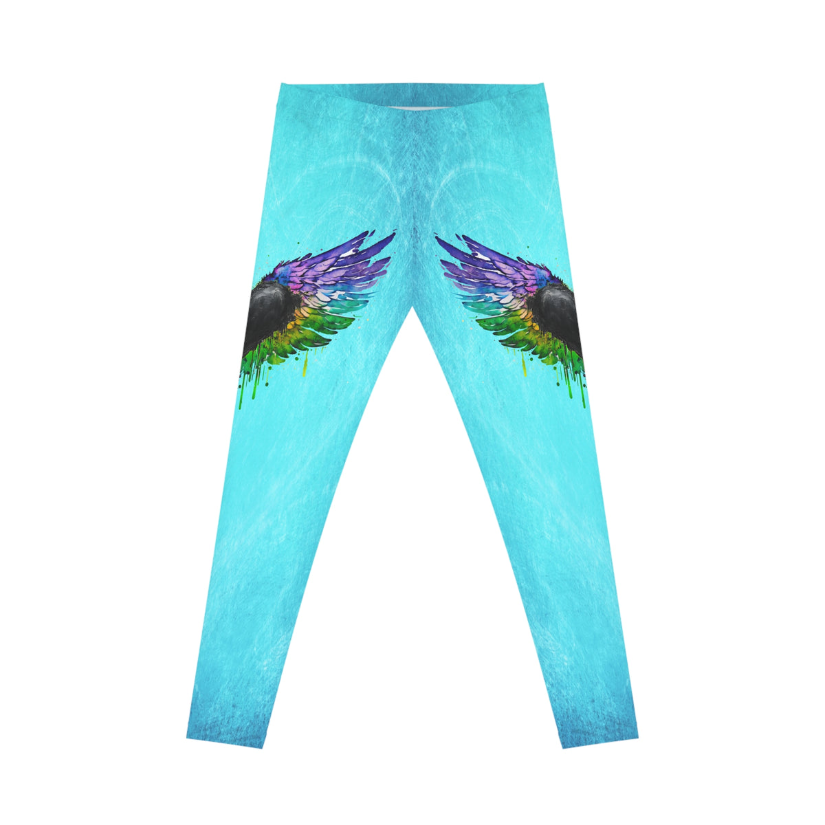 Aqua Rainbow Wing Leggings — Women's Colorful Angel Wings Full-Print Leggings