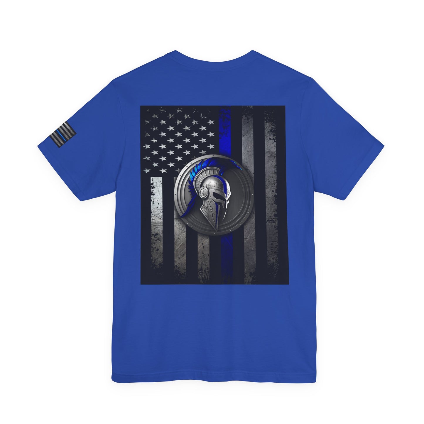 Spartan Helmet Flag Shirt – Thin Blue Line American Patriotic Tee for Law Enforcement Support