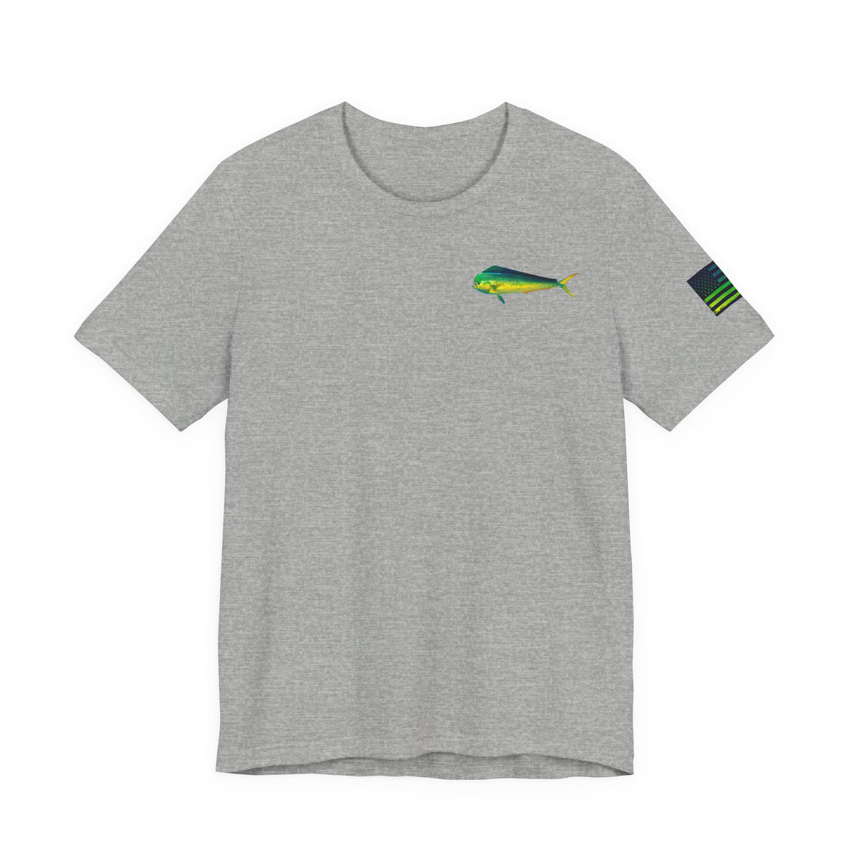 Mahi Mahi Sunglass Badge Tee – White Distressed Flag Fishing Shirt