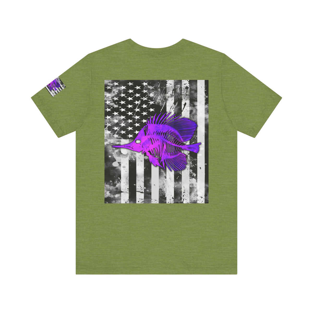 Purple Fish Angler Grunge American Flag Tee, Patriotic USA Shirt, Vintage American Flag
