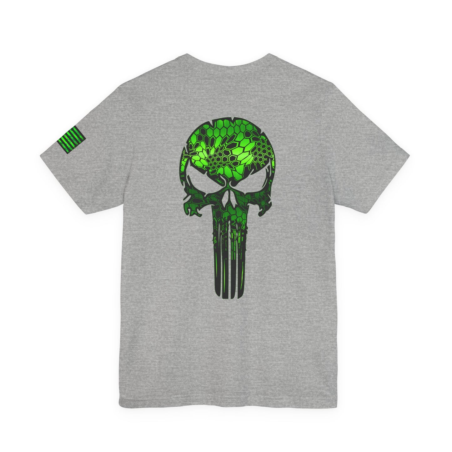 Green Punisher Skull with Hex Camo – Tactical Military Style Grunge Tee