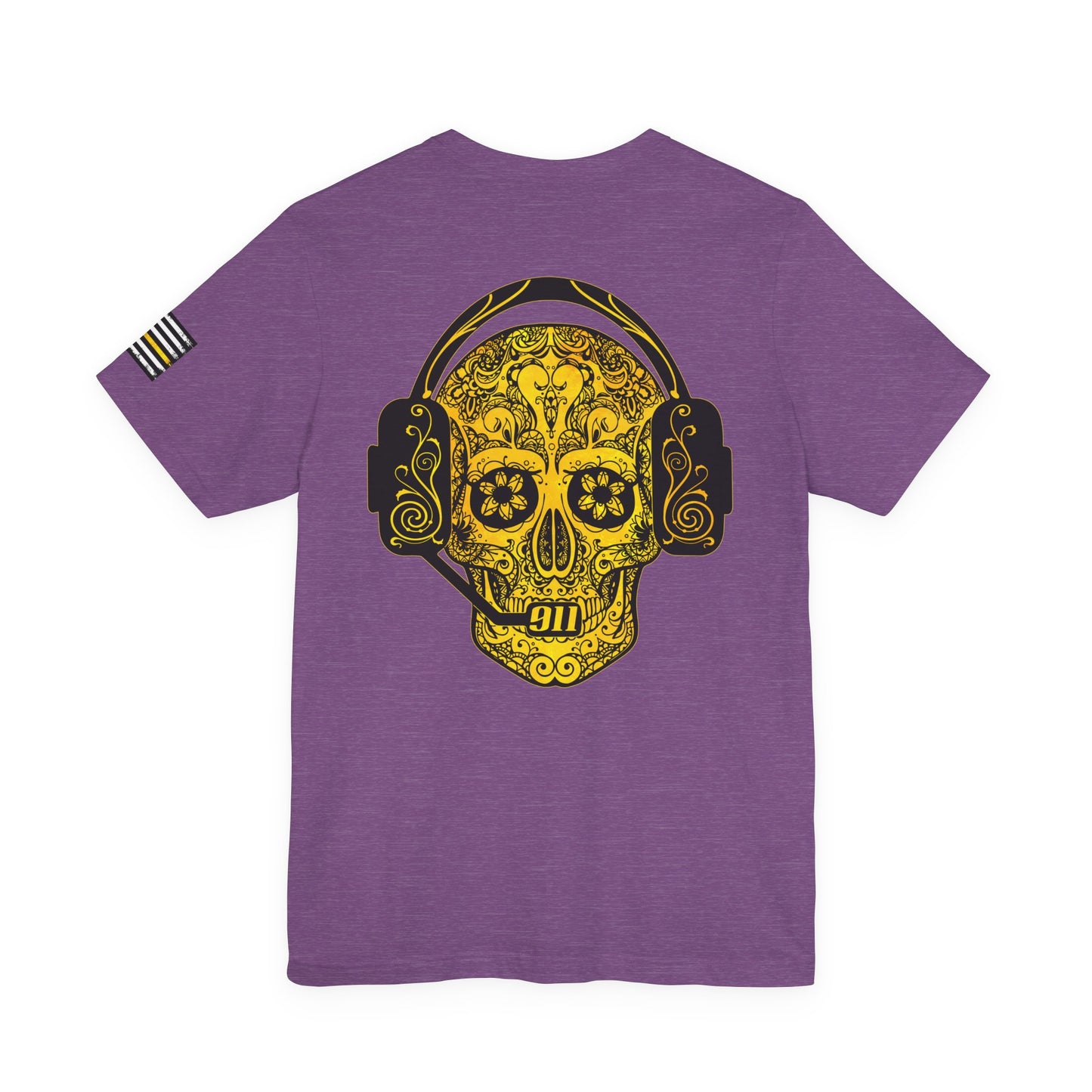 911 Dispatcher Sugar Skull Unisex Tee, Dispatcher Gift, Day of the Dead Shirt, Thin Gold Line,