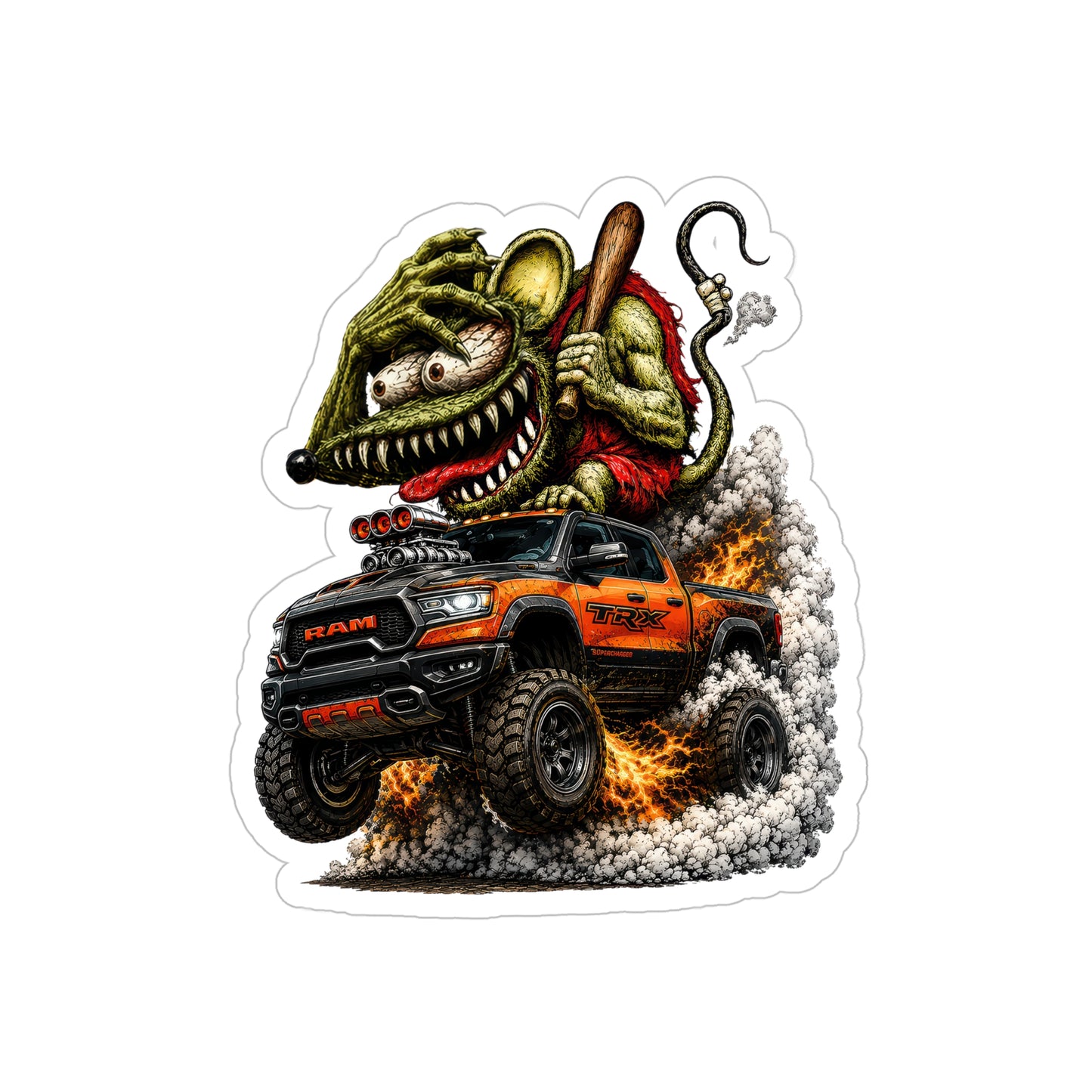 Crazy Rat Ram TRX Sticker | Supercharged Off Road Truck Decal | Monster 4x4 Mud Truck Art | Transparent Vinyl Racing Sticker