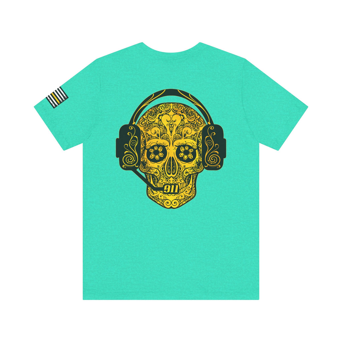 911 Dispatcher Sugar Skull Unisex Tee, Dispatcher Gift, Day of the Dead Shirt, Thin Gold Line,