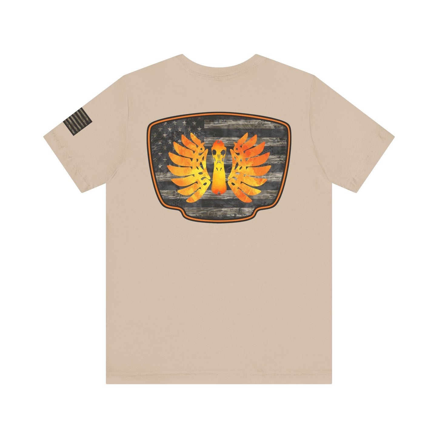 Duck Hunt Badge T-Shirt – Mossy Camo Print, Crossed Guns & Duck Skull Graphic