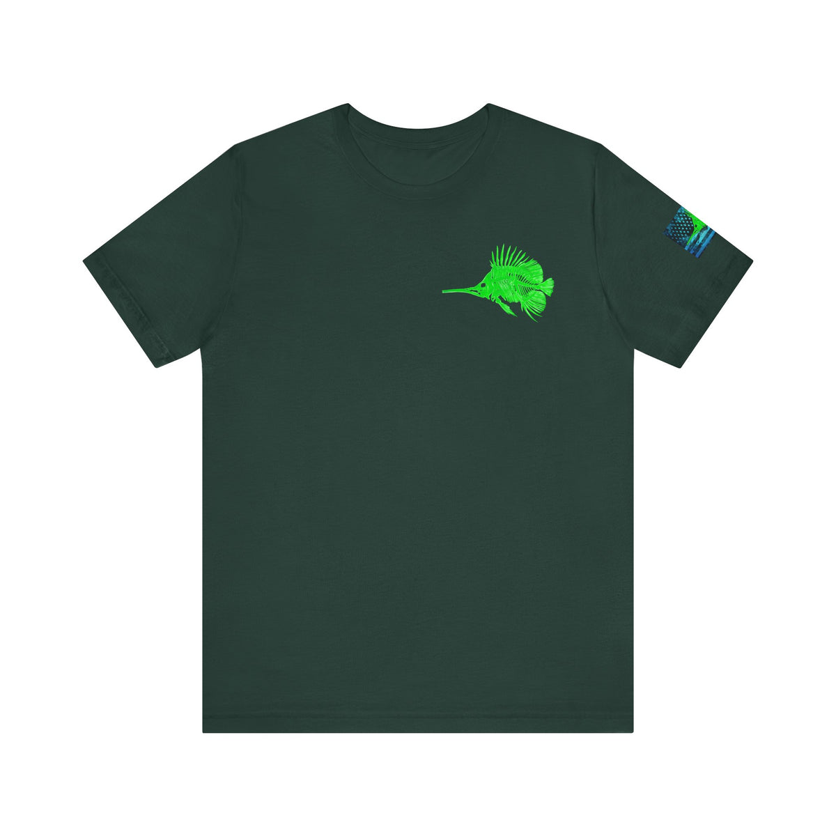 Green Fish Grunge American Flag Tee, Patriotic USA Shirt, Vintage American Flag