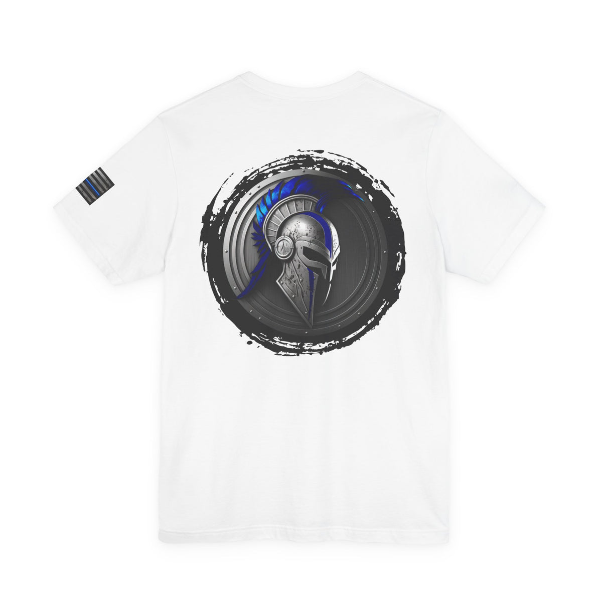 Grunge Spartan Thin Blue Line American Flag T-Shirt – Honor & Valor Police Tribute Tee