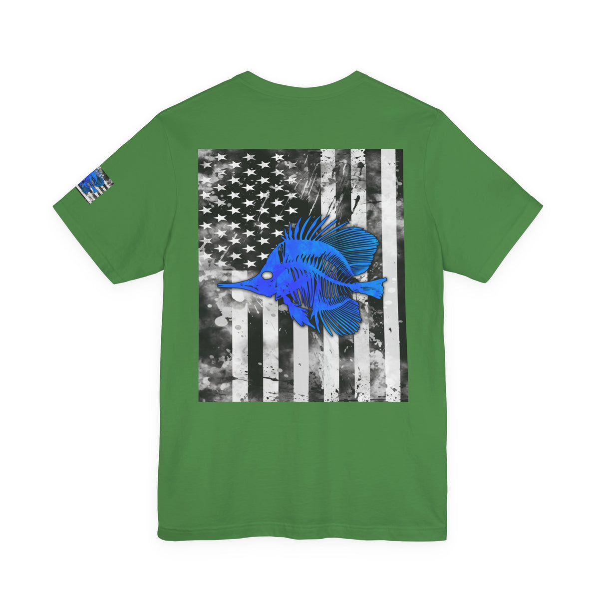 Blue Fish Skeleton Grunge American Flag Tee, Patriotic USA Shirt, Vintage American Flag