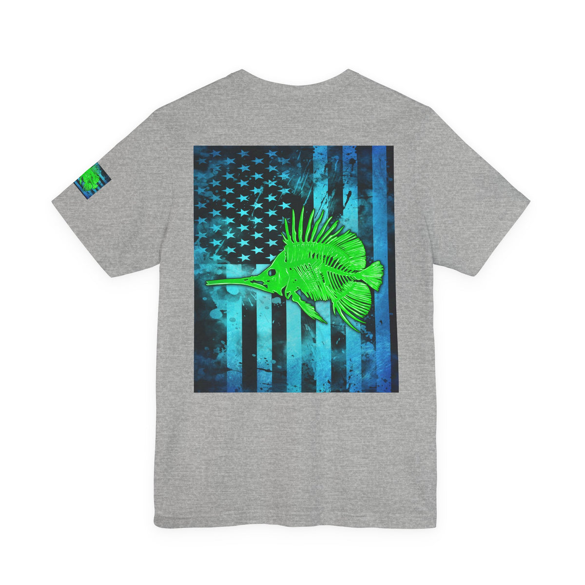Green Fish Grunge American Flag Tee, Patriotic USA Shirt, Vintage American Flag