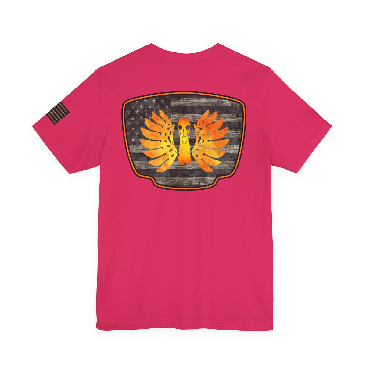 Duck Hunt Badge T-Shirt – Mossy Camo Print, Crossed Guns & Duck Skull Graphic