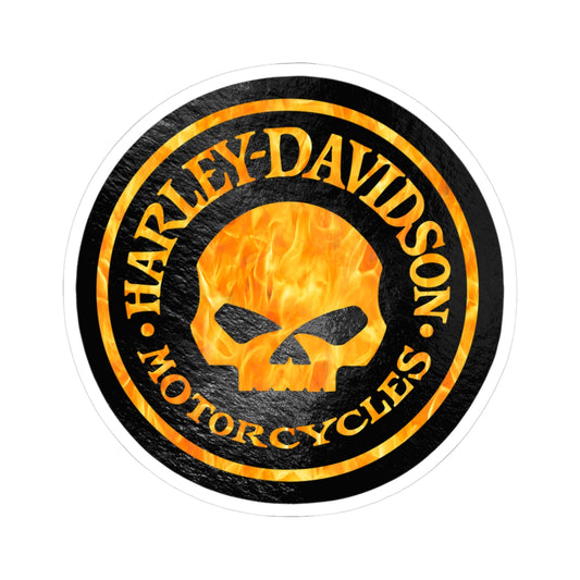 Harley Skull Biker Emblem | Bold Orange Motorcycle Graphic for Decals, Shirts, or Garage Art, ArtKiss-Cut Stickers