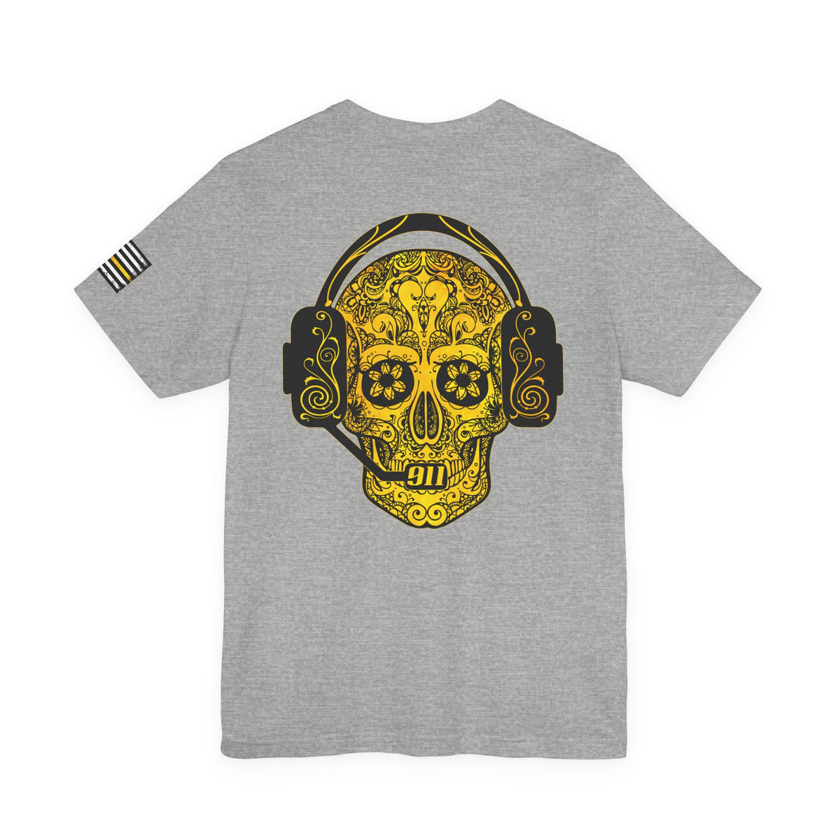 911 Dispatcher Sugar Skull Unisex Tee, Dispatcher Gift, Day of the Dead Shirt, Thin Gold Line,