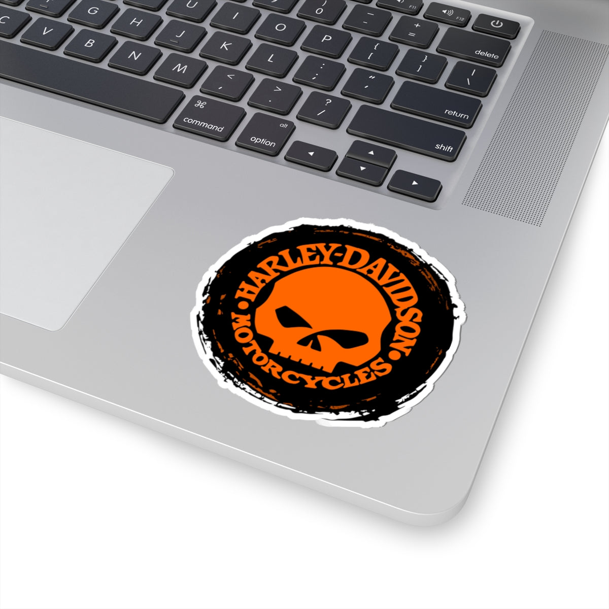 Harley Skull Biker Emblem | Bold Orange Motorcycle Graphic for Decals, Shirts, or Garage Art, ArtKiss-Cut Stickers