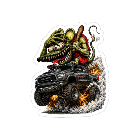 Crazy Rat Ram TRX Sticker | Supercharged Off Road Truck Decal | Monster 4x4 Mud Truck Art | Transparent Vinyl Racing Sticker