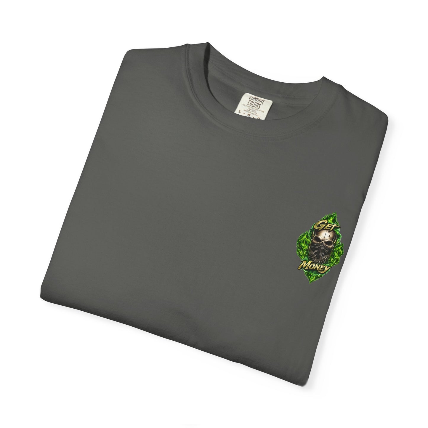 Get Money Skull Graphic Tee – Green Flame Dollar Sign Hustle Streetwear Shirt