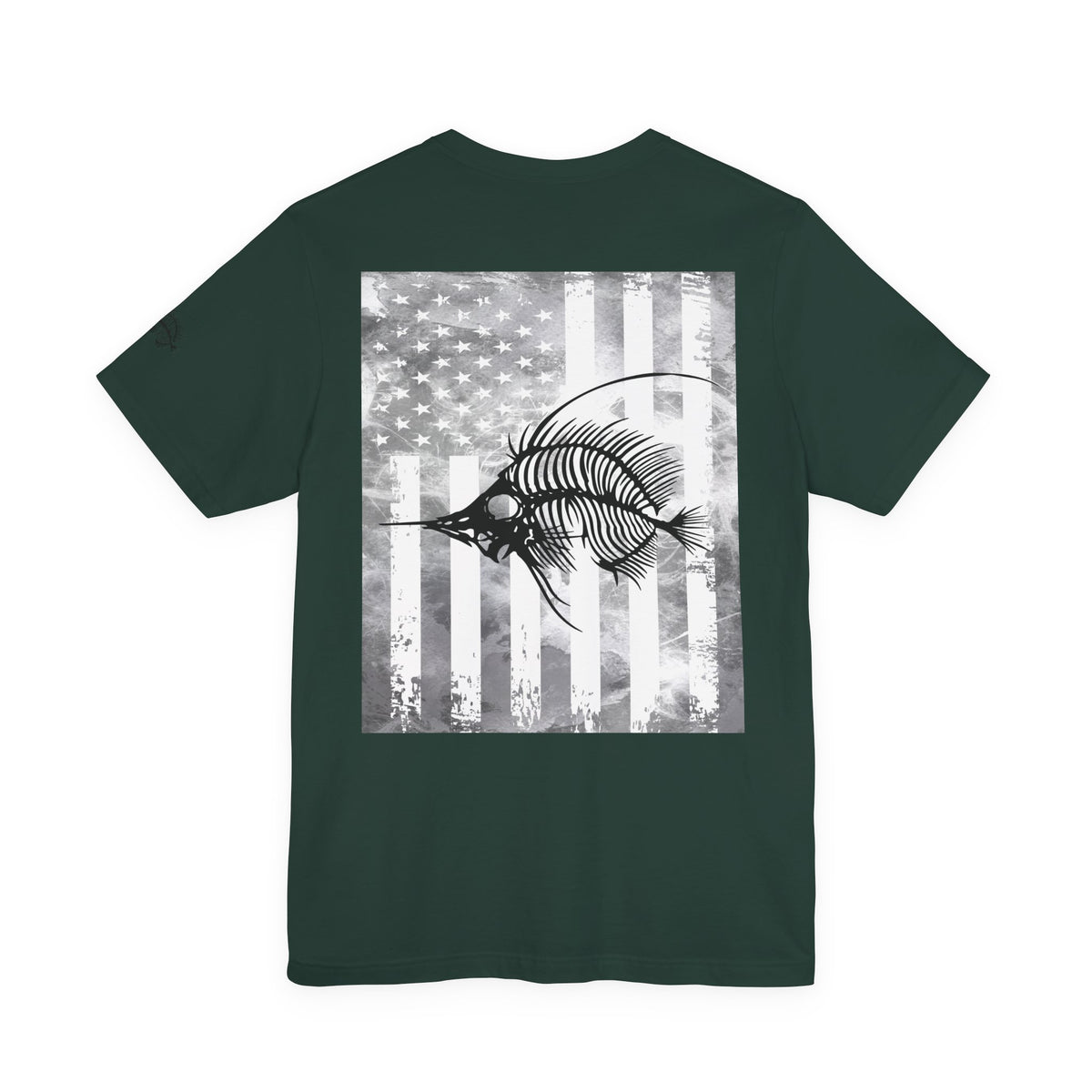 Fish Skeleton Grunge American Flag Tee, Patriotic USA Shirt, Vintage American Flag