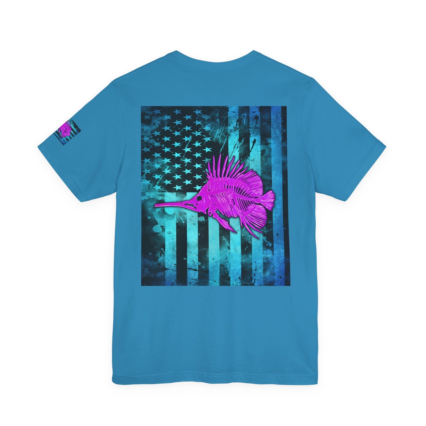 Pink Angler Grunge American Flag Tee, Patriotic USA Shirt, Vintage American Flag