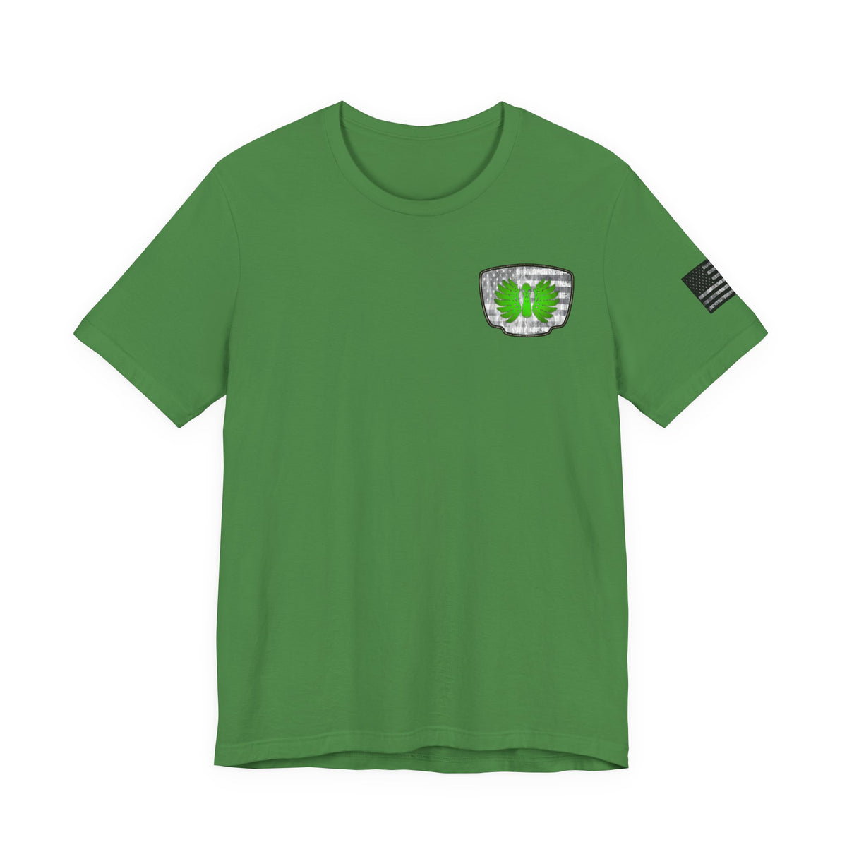 Duck Skull Hunting Badge T-Shirt – Mossy Camo Print, Crossed Guns & Duck Skull Graphic