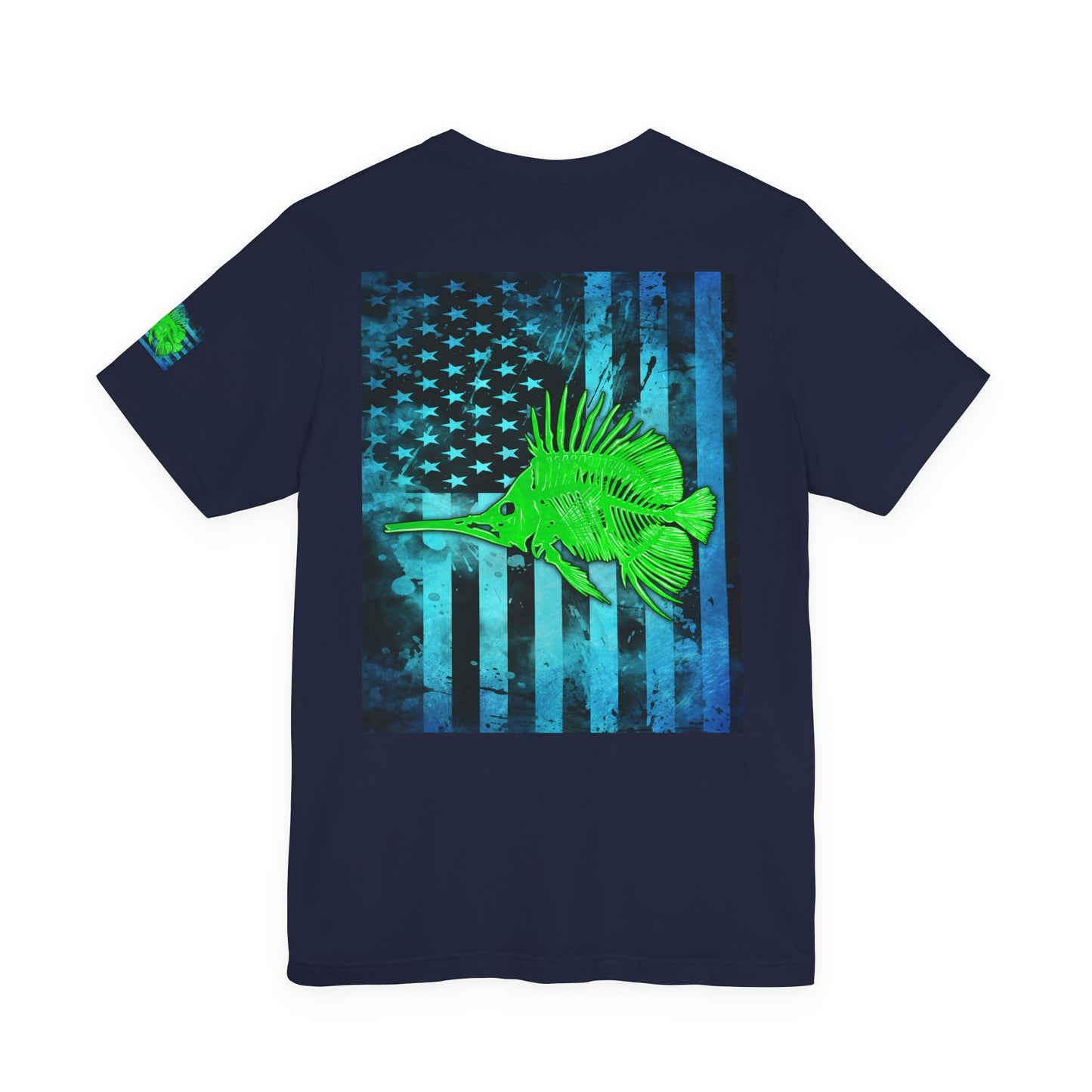 Green Fish Grunge American Flag Tee, Patriotic USA Shirt, Vintage American Flag