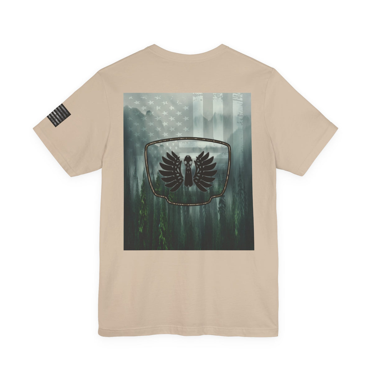 The Forest Duck Hunt Badge T-Shirt – Mossy Camo Print, Crossed Guns & Duck Skull Graphic
