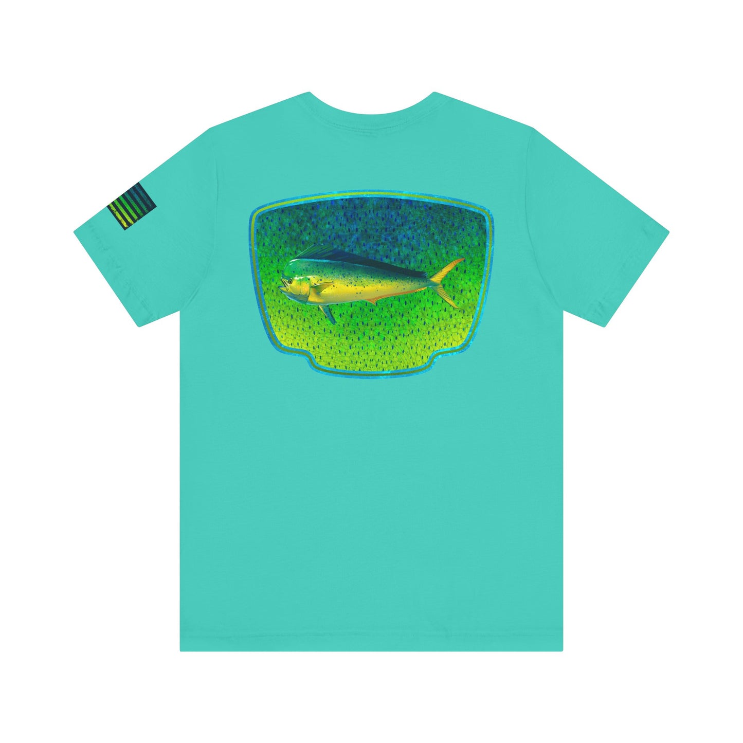 Bright Mahi Mahi Fish Skin Badge Tee – Bold Saltwater Fishing Shirt for Ocean Lovers