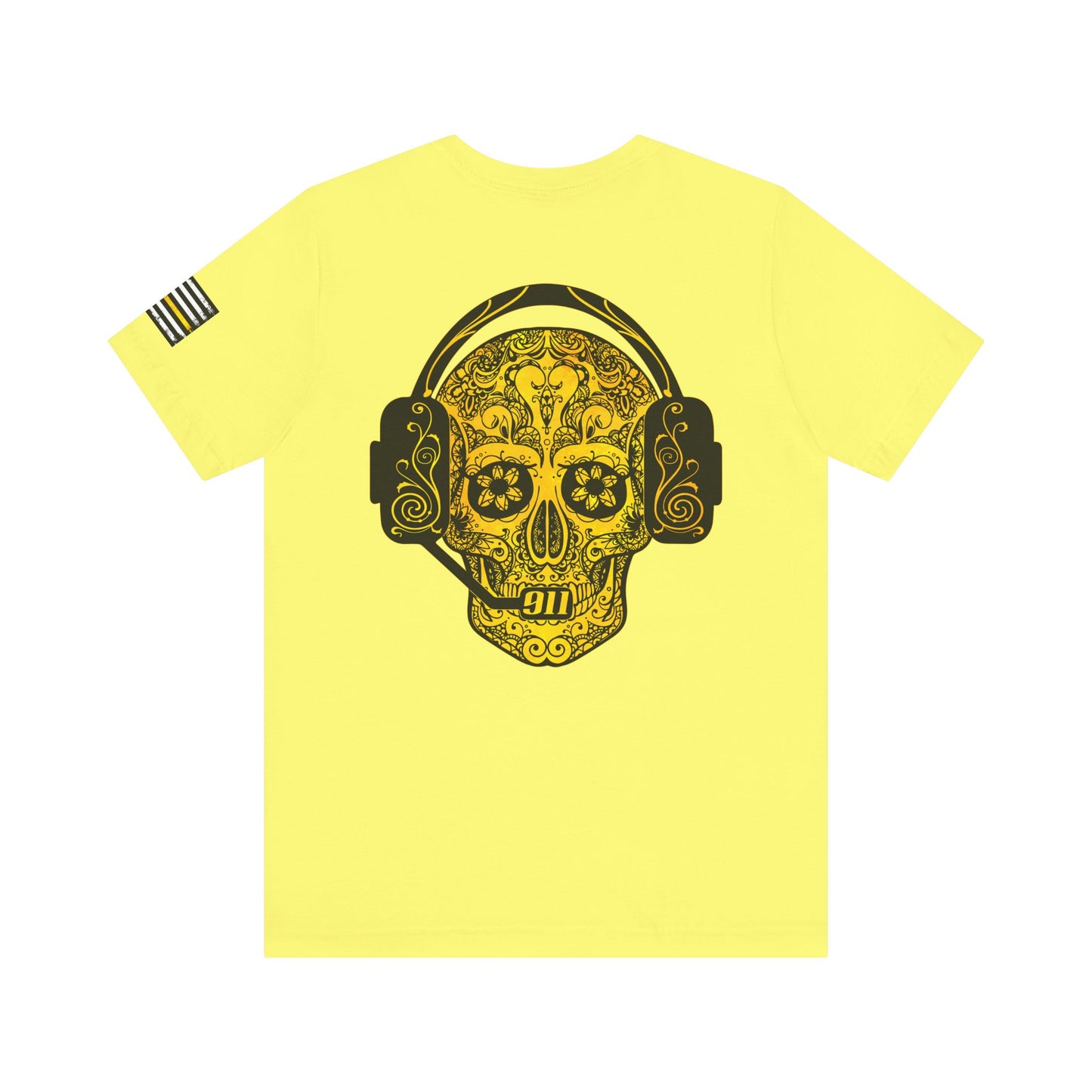 911 Dispatcher Sugar Skull Unisex Tee, Dispatcher Gift, Day of the Dead Shirt, Thin Gold Line,