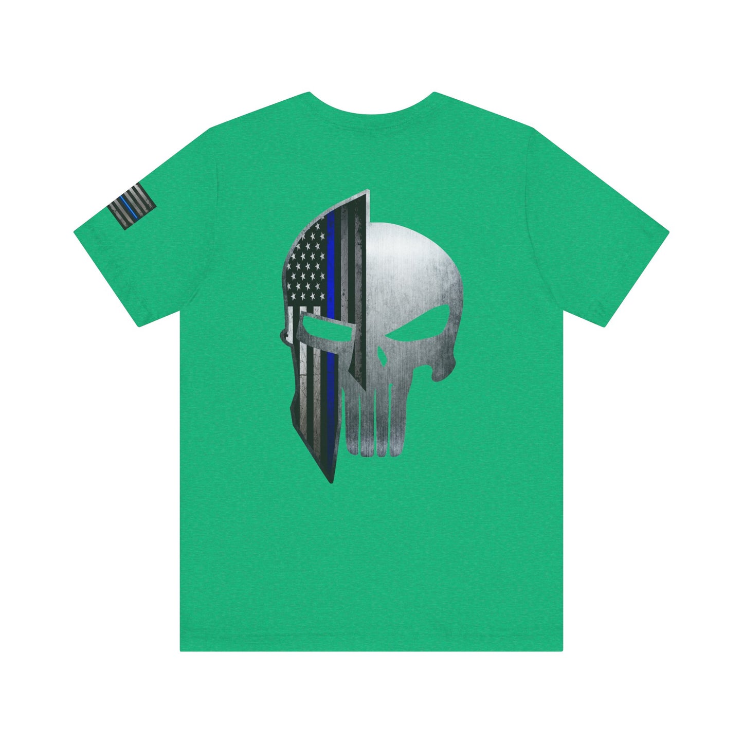 Grunge Metal Spartan Thin Blue Line American Flag T-Shirt – Honor & Valor Police Tribute Tee