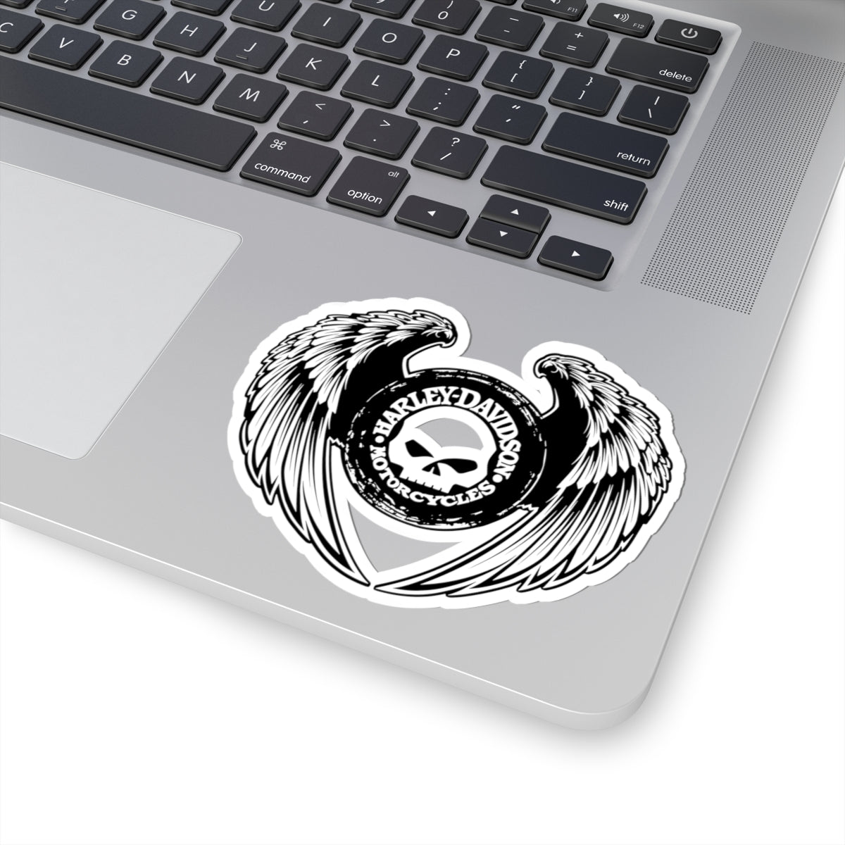 Winged Harley Skull Sticker | Black and White Biker Emblem Decal for Helmets, Toolboxes & Laptops, ArtKiss-Cut Stickers