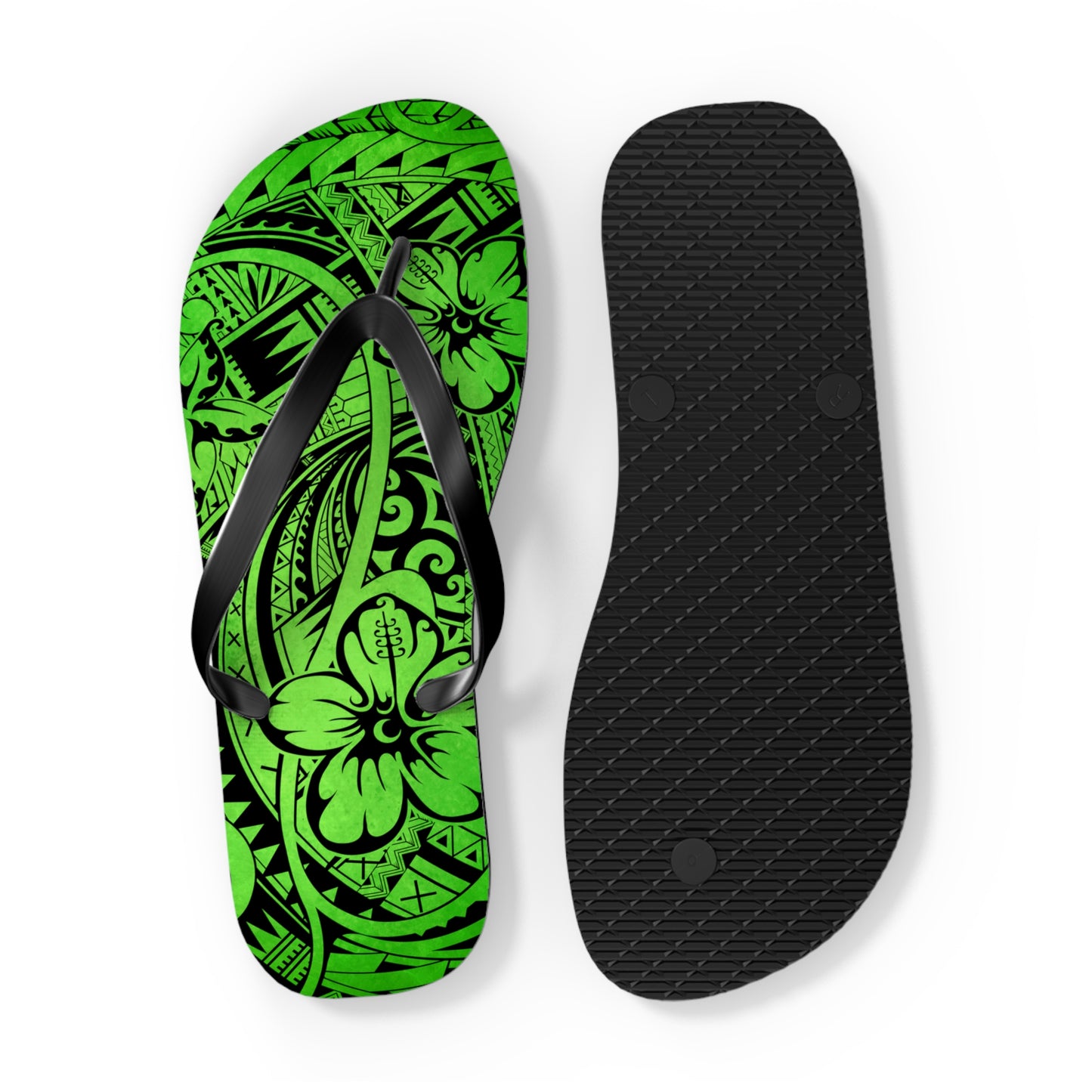 Polynesian Green Flip Flops - Summer Beach Sandals, Vacation Footwear, Poolside Essentials, Outdoor Fun, Tropical Style