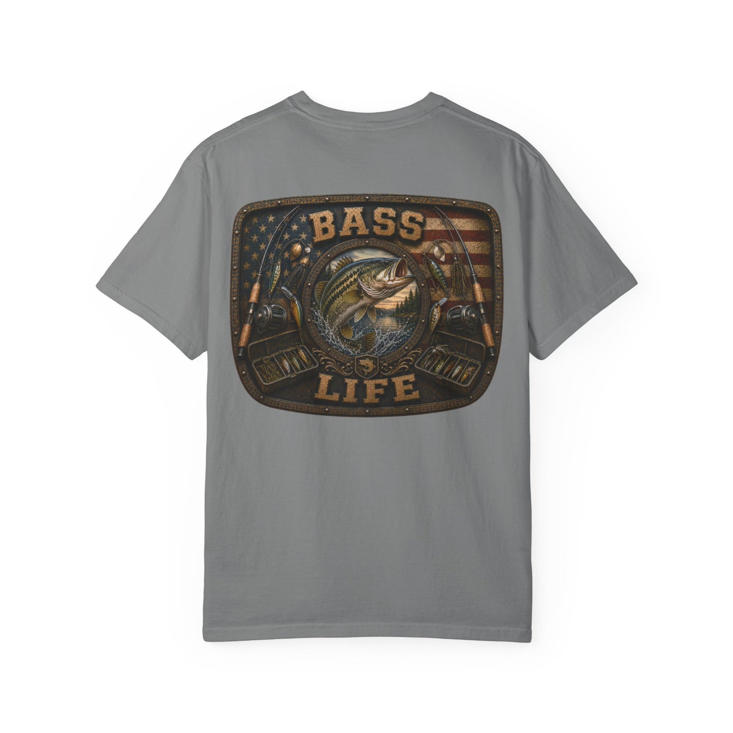 Bass Life T-Shirt — Retro American Flag Bass Fishing Tee