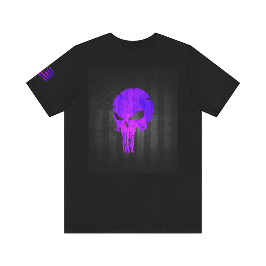 Purple Grunge Punisher Skull – Neon Grunge Vigilante Graphic for Shirts, Decals & Prints