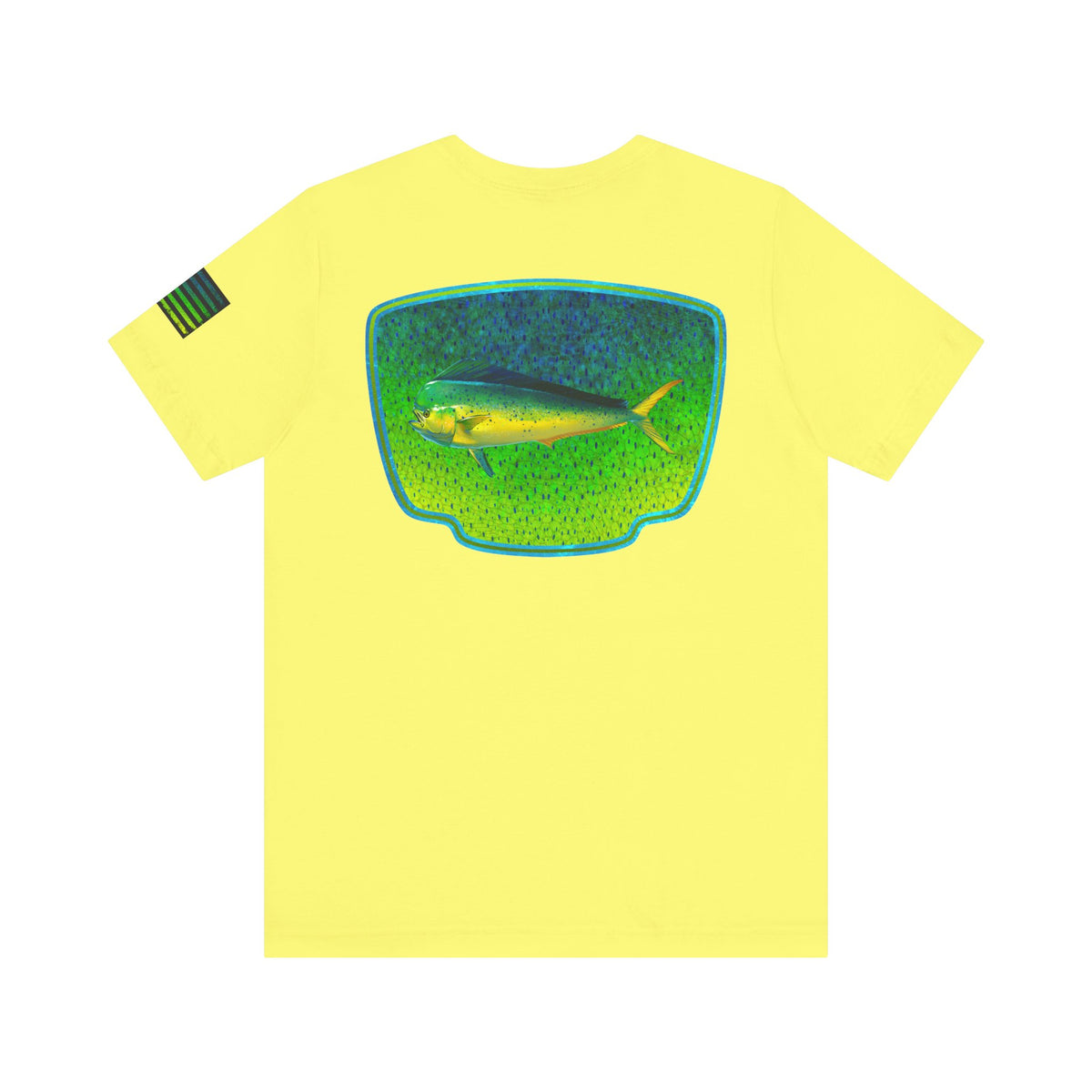 Bright Mahi Mahi Fish Skin Badge Tee – Bold Saltwater Fishing Shirt for Ocean Lovers