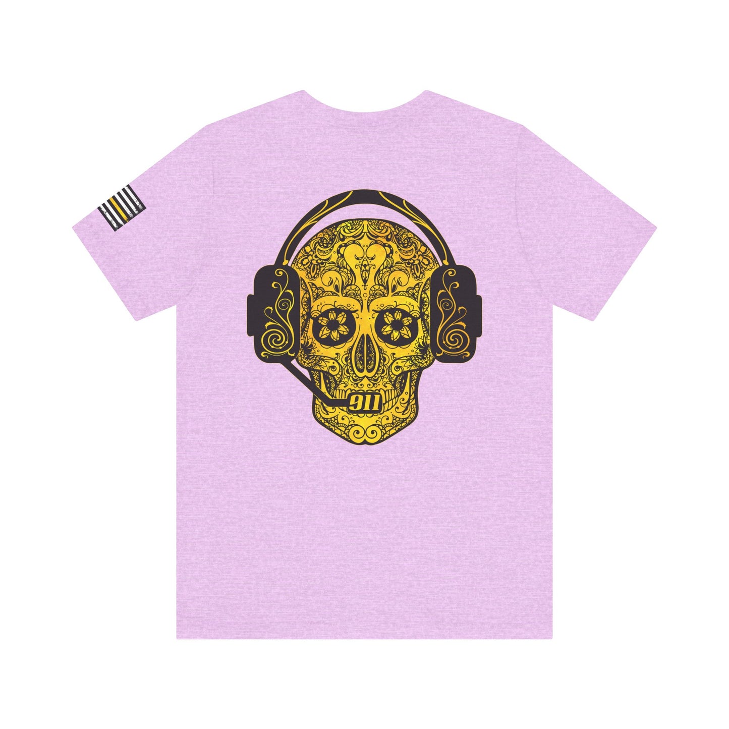 911 Dispatcher Sugar Skull Unisex Tee, Dispatcher Gift, Day of the Dead Shirt, Thin Gold Line,