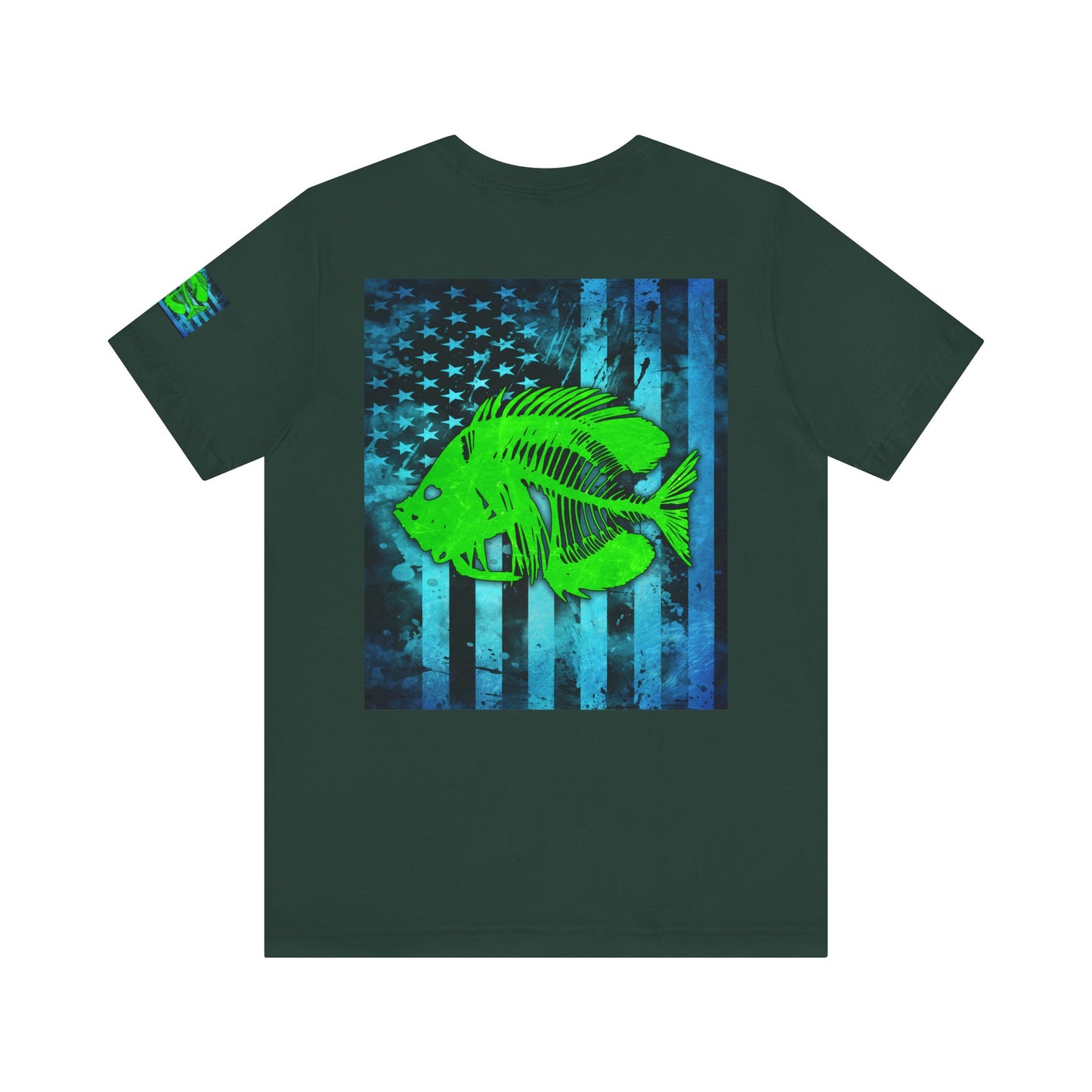 Green Pearch Angler Grunge American Flag Tee, Patriotic USA Shirt, Vintage American Flag