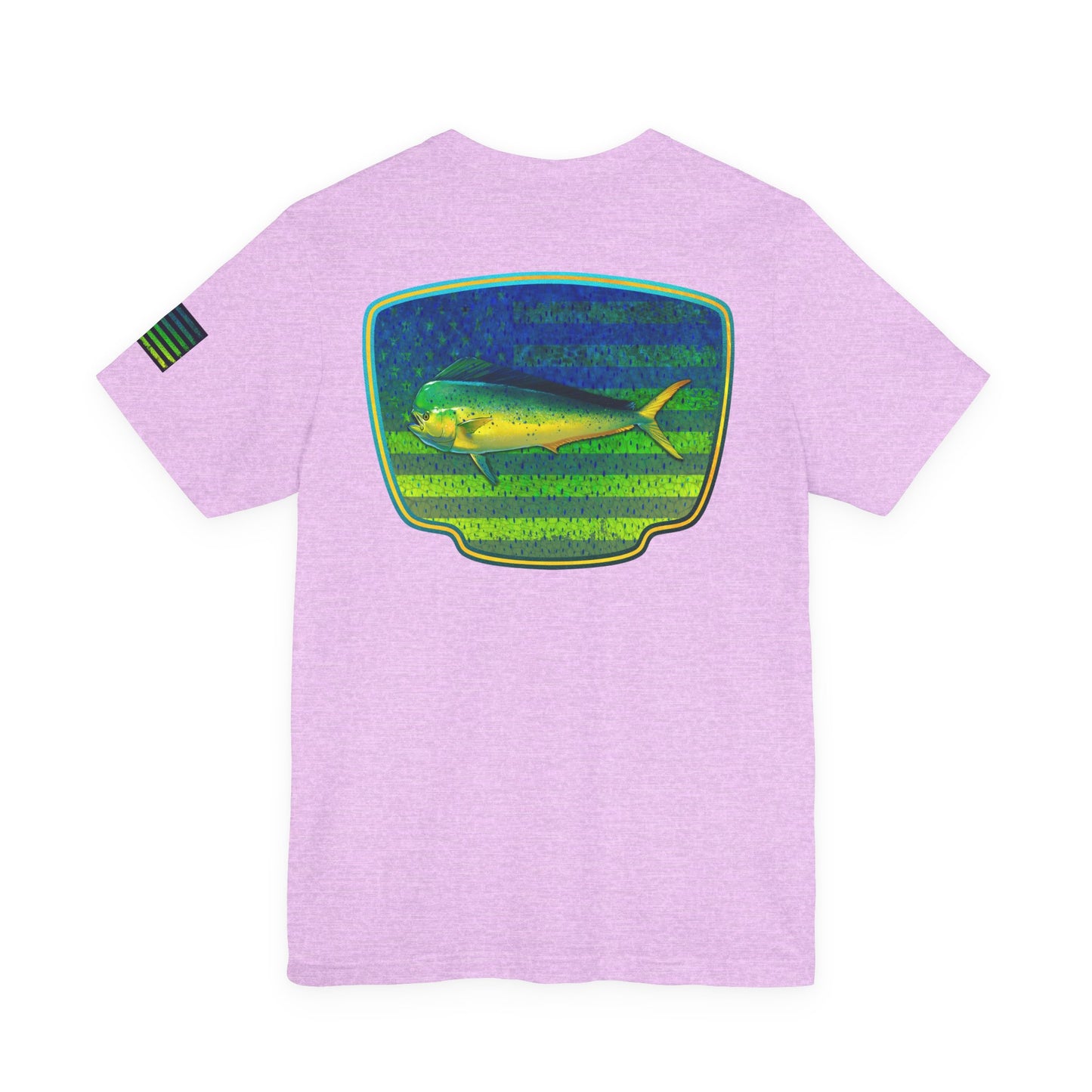 Patriotic Mahi Mahi Flag T-Shirt – Bold Saltwater Fishing Graphic Tee