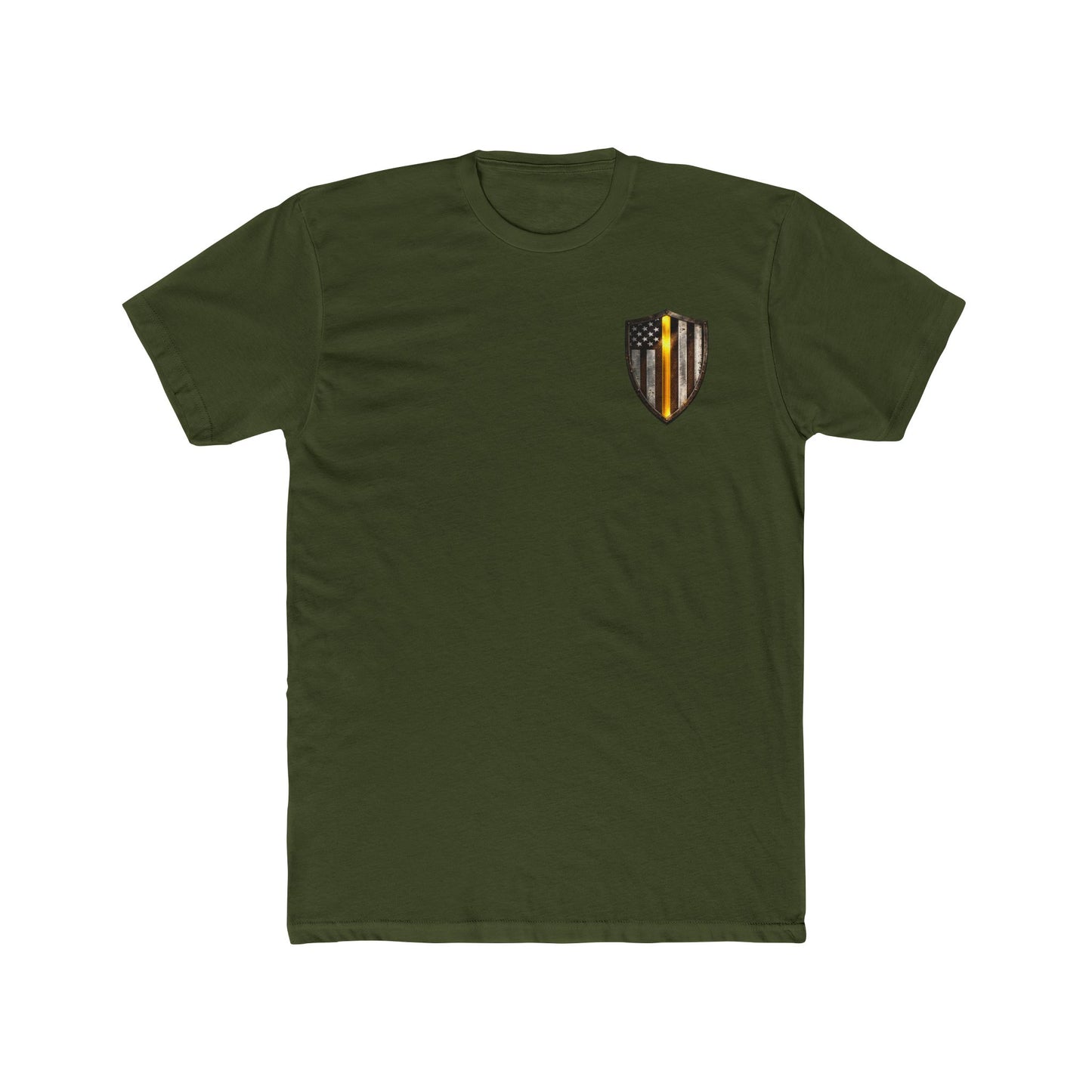 Thin Yellow Line Skull Tee — American Flag Shield & Back Skull Graphic