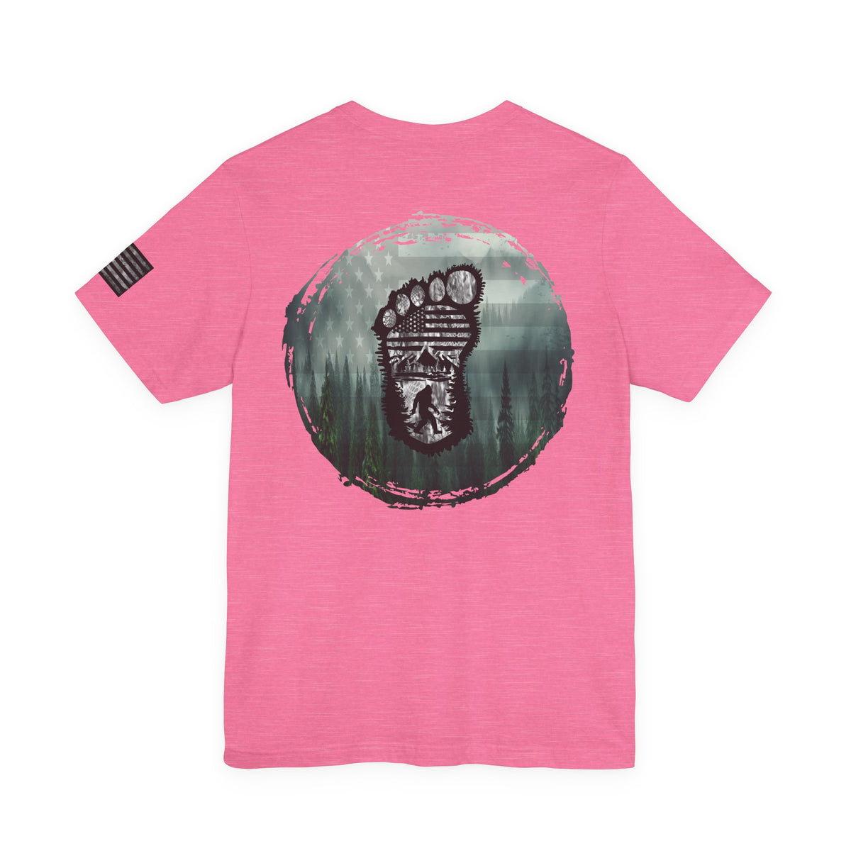 Bigfoot American Flag Camo Tee, Sasquatch Patriotic Shirt, Unisex Graphic Tee, Outdoor Adventure Top, Men's Women's Tee