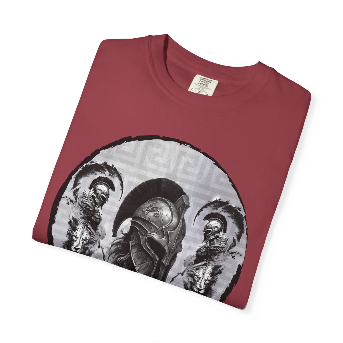 Spartan Warrior T-Shirt – Greek Helmet Circle Design Front & Spear Back | Warrior Graphic Tee