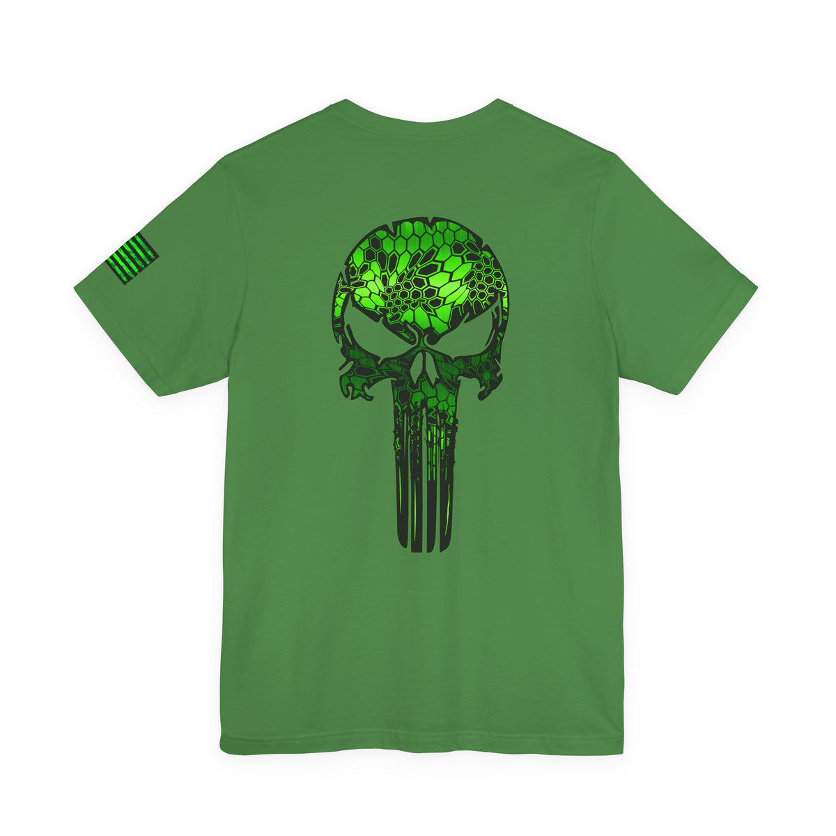 Green Punisher Skull with Hex Camo – Tactical Military Style Grunge Tee