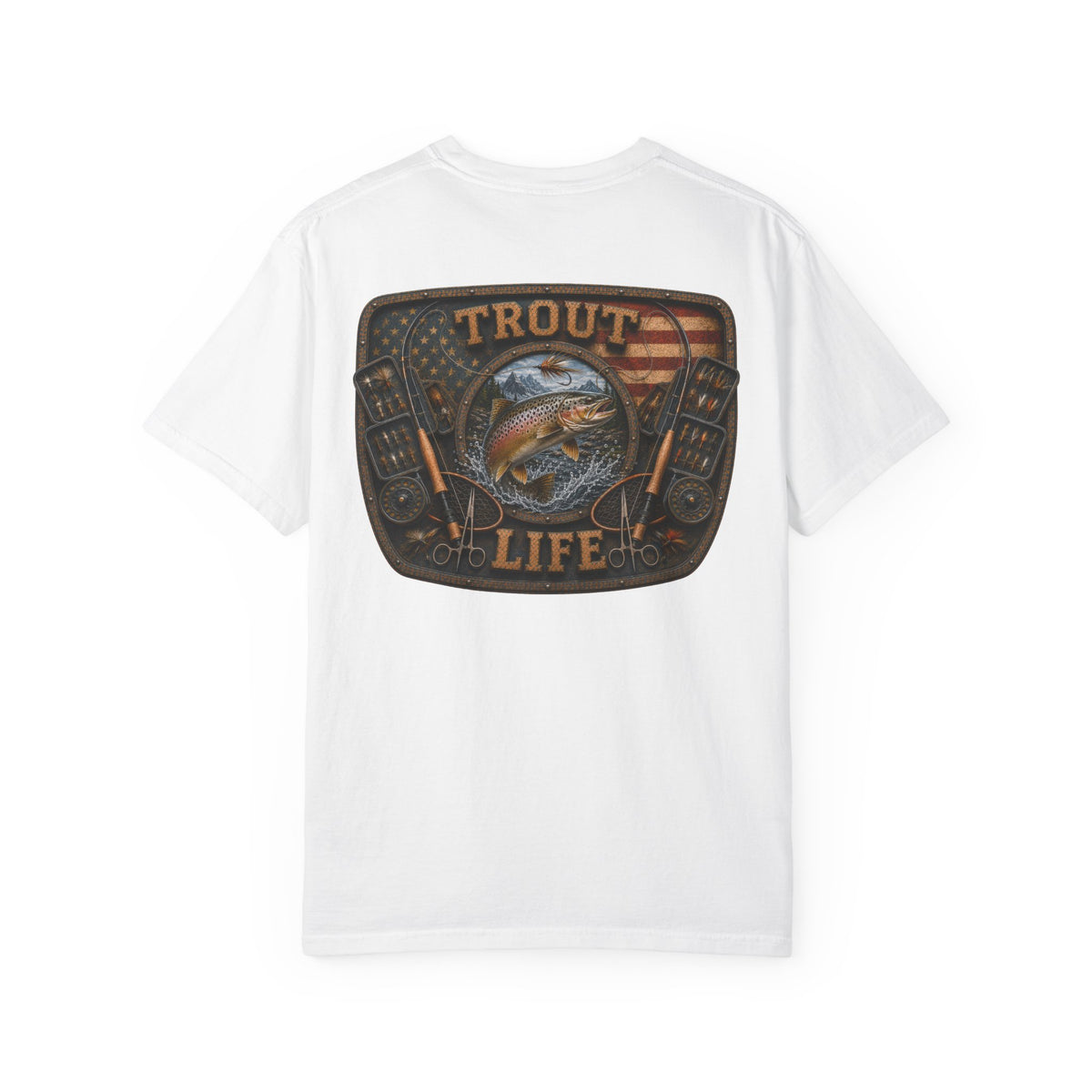 Trout Life T-Shirt — Fishing Graphic Tee with Trout & American Flag