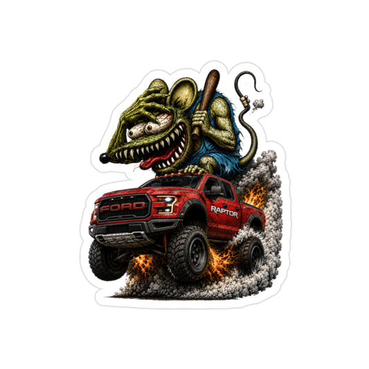 Crazy Rat Ford Raptor Sticker | Red Lifted Off Road Truck Decal | Monster 4x4 Racing Art | Transparent Vinyl Sticker