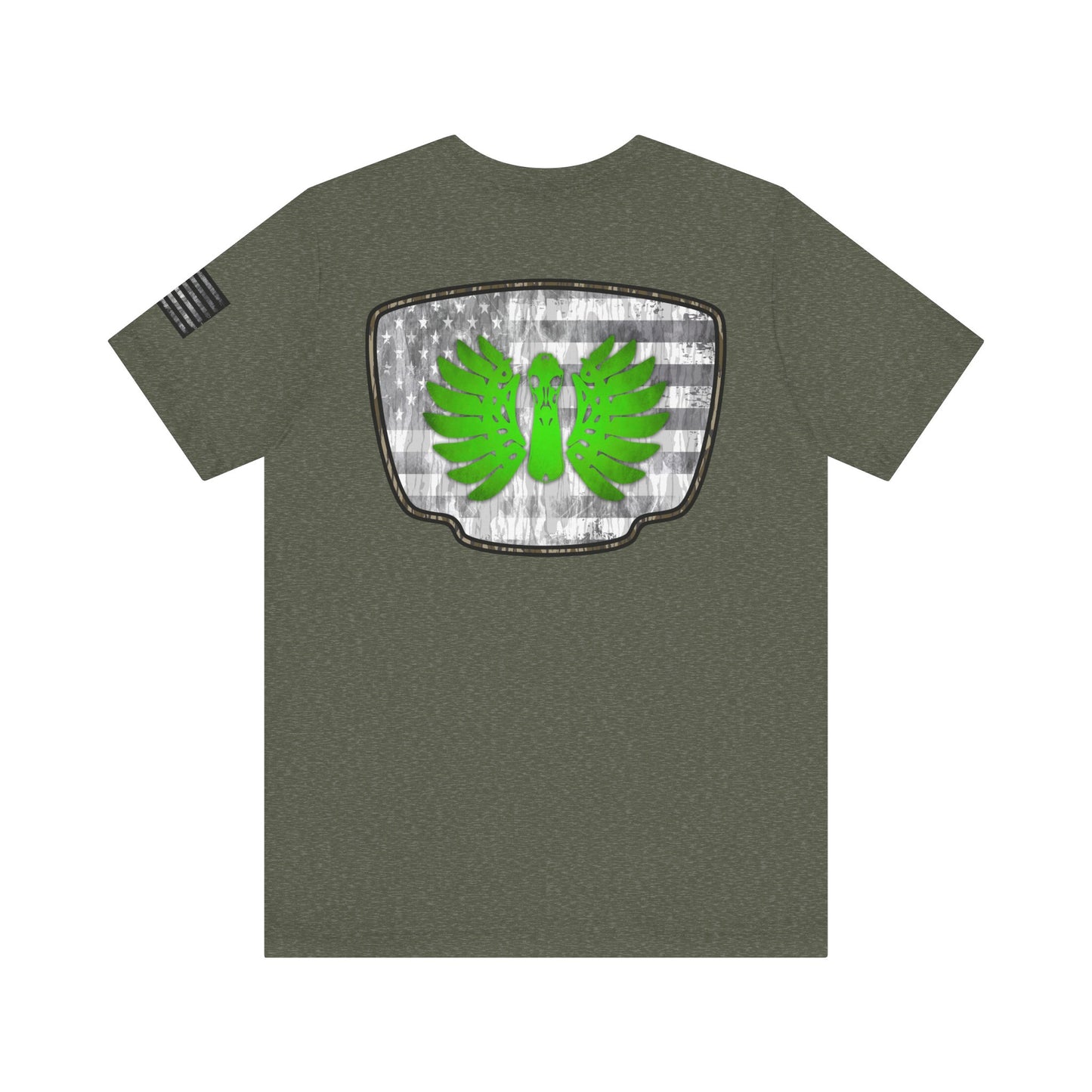 Duck Skull Hunting Badge T-Shirt – Mossy Camo Print, Crossed Guns & Duck Skull Graphic