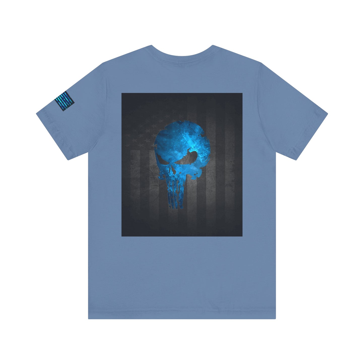 Blue Grunge Punisher Skull – Neon Grunge Vigilante Graphic for Shirts, Decals & Prints