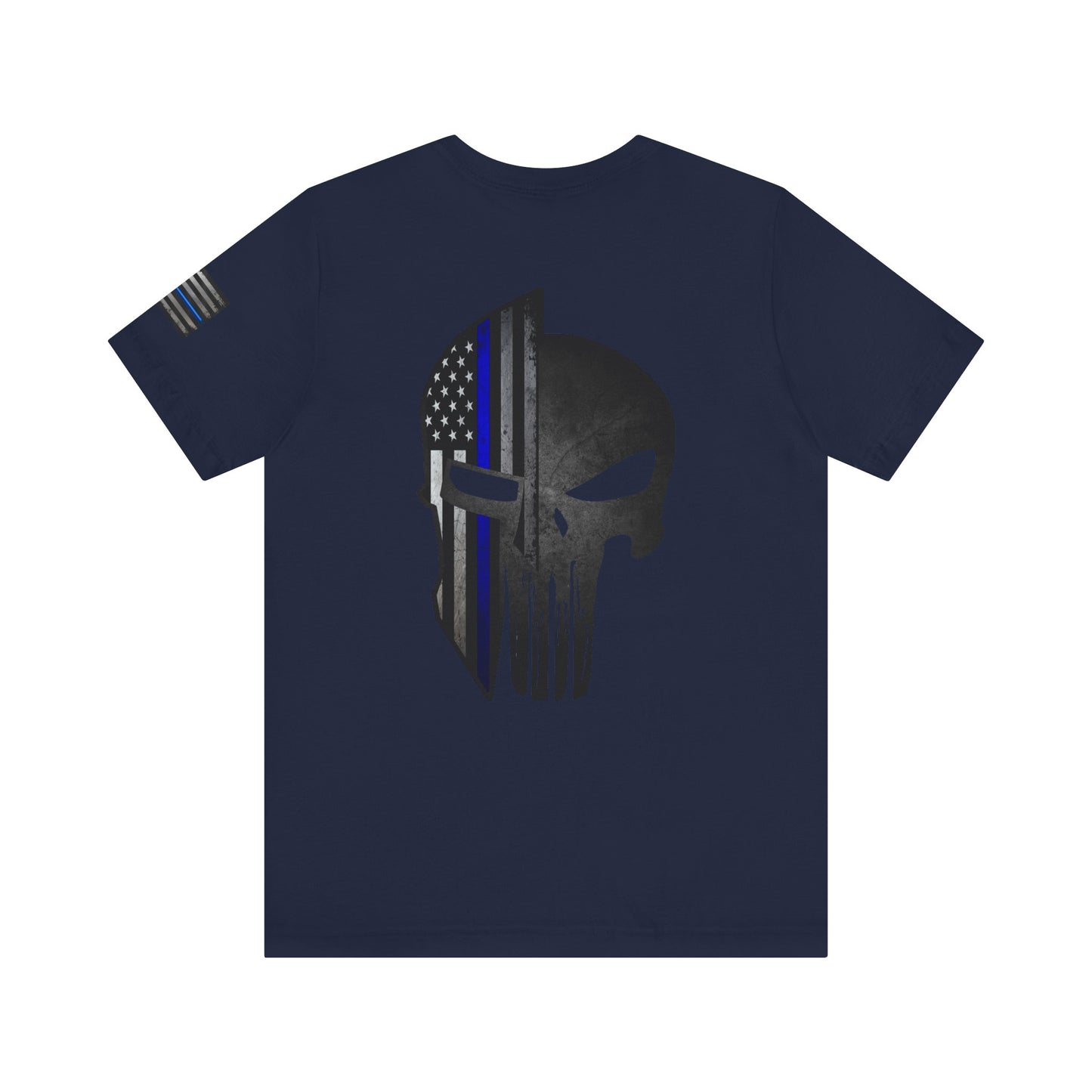 Grunge Stone Spartan Thin Blue Line American Flag T-Shirt – Honor & Valor Police Tribute Tee