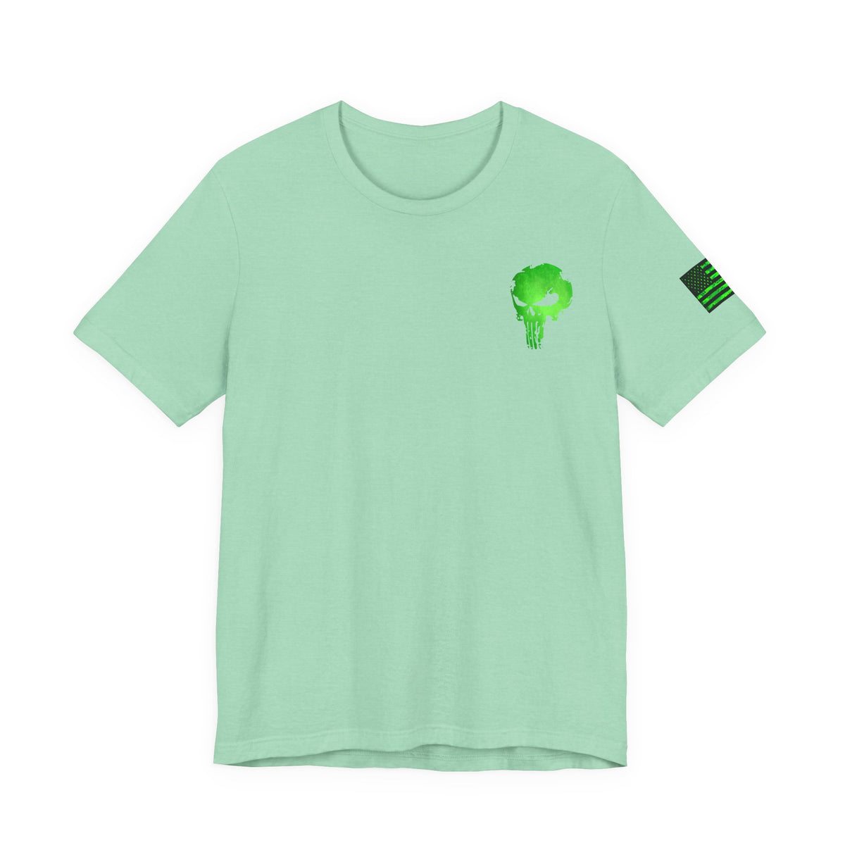 Green Punisher Skull with Hex Camo – Tactical Military Style Grunge Tee
