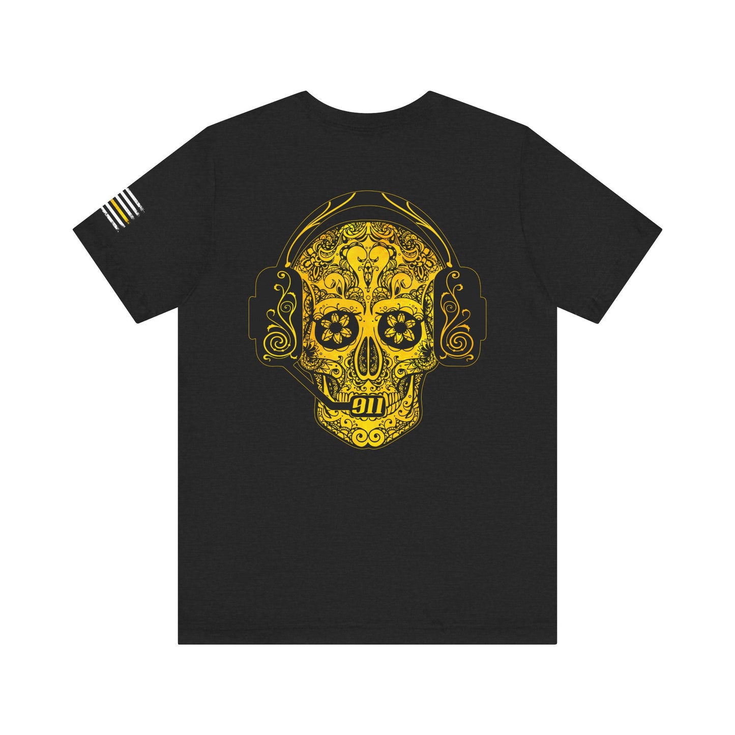 911 Dispatcher Sugar Skull Unisex Tee, Dispatcher Gift, Day of the Dead Shirt, Thin Gold Line,